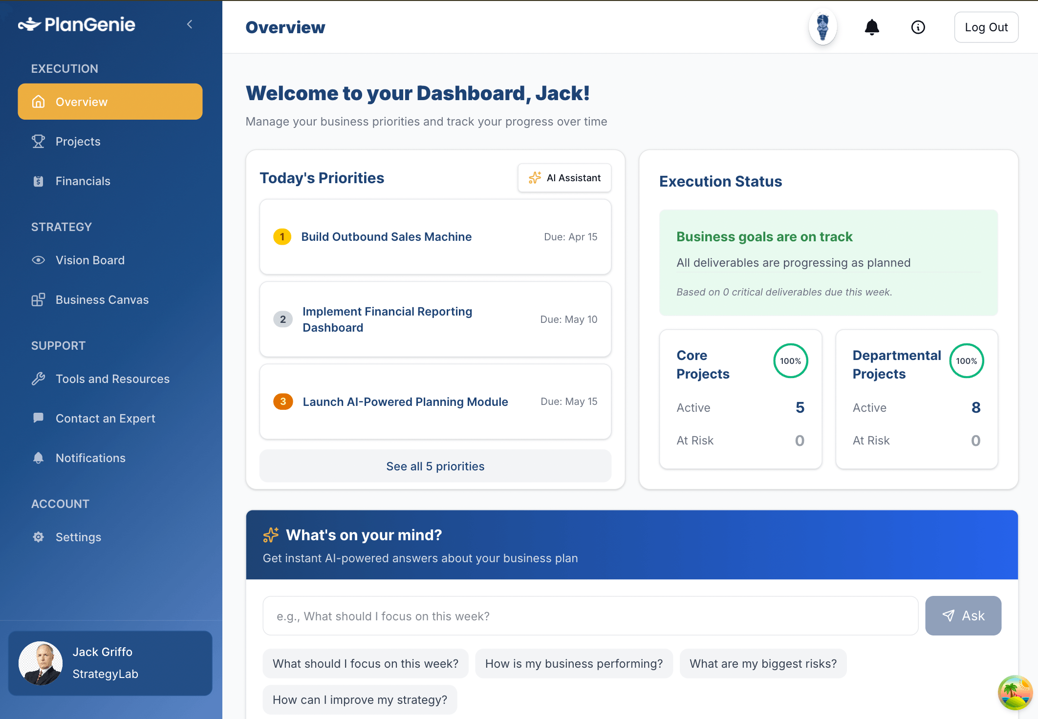 PlanGenie Dashboard